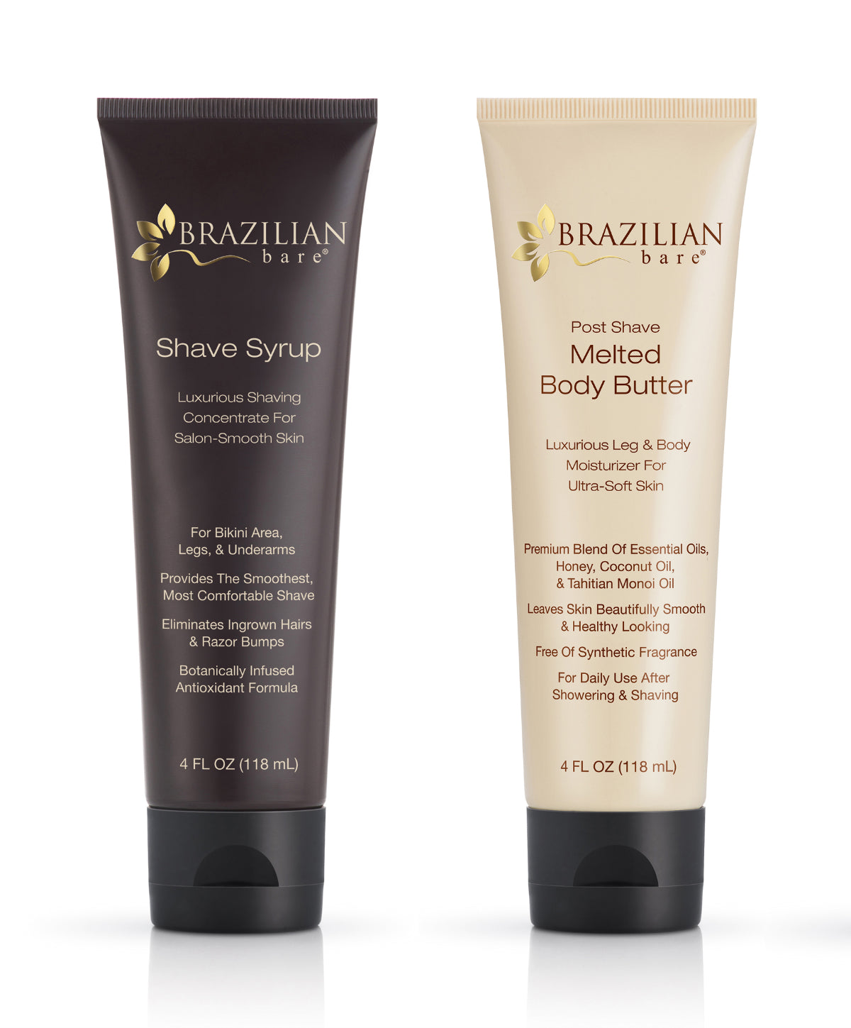 Luxury shaving set containing Brazilian Bare&#39;s Vanilla Shave Syrup and  Moisturizer.